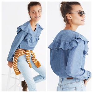 Madewell Chambray Yoke Ruffle Top. NWOT